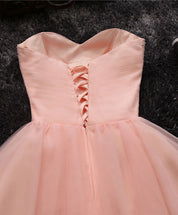 A-Line Sweetheart Neckline Knee-Length Tulle & Satin Beaded Homecoming Dress in Blush Pink