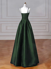 Simple A-Line Olive Green Satin Long Prom Dress, Olive Green Long Formal Dress