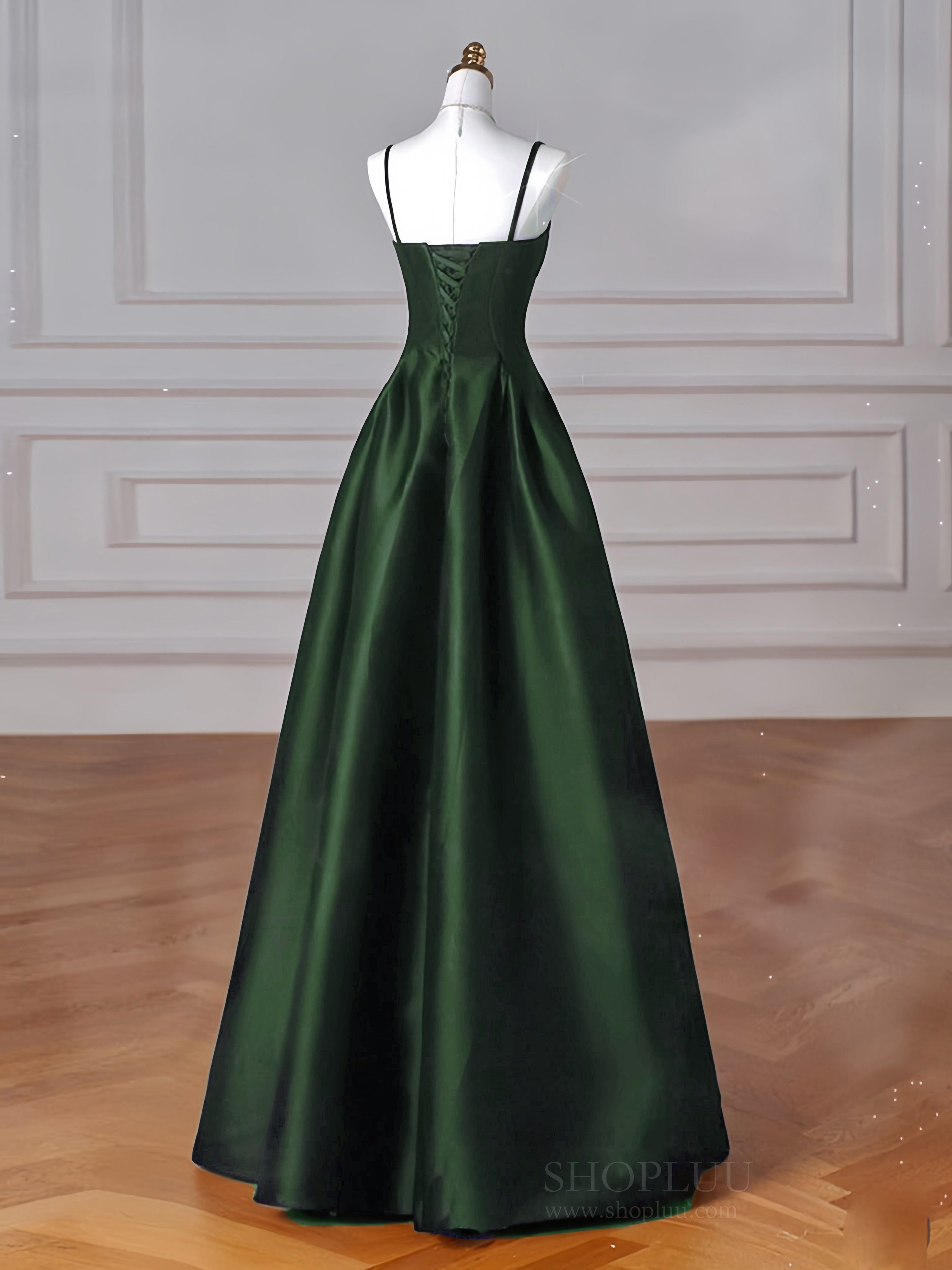 Simple A-Line Olive Green Satin Long Prom Dress, Olive Green Long Formal Dress