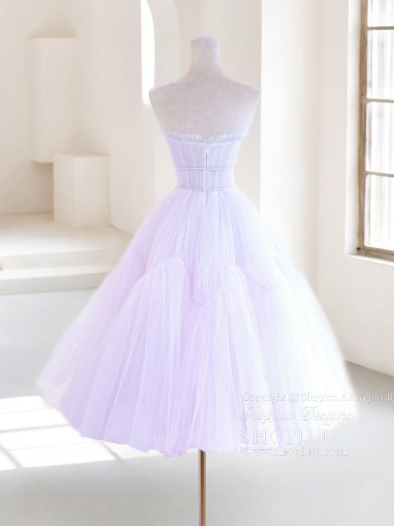 A-Line Straight Neckline Knee-Length Lavender Tulle Homecoming Dress with Illusion Bodice