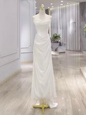 A-Line Satin White Long Prom Dress with Zipper Back