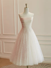 A-Line Tulle Lace Short Prom Dress, Champagne Pink Homecoming Dress