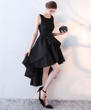 A-Line Scoop Neck High-Low Satin & Lace Homecoming Dress with Layered Skirt