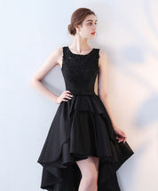 A-Line Scoop Neck High-Low Satin & Lace Homecoming Dress with Layered Skirt
