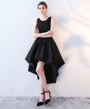 A-Line Scoop Neck High-Low Satin & Lace Homecoming Dress with Layered Skirt