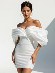 Cylae | Sheath Glitter Short Off - the - Shoulder Wedding Dress With Lace - Up Back - KissProm