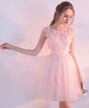 A-Line Scoop Neck Knee-Length Tulle & Lace Homecoming Dress with Floral Appliqué