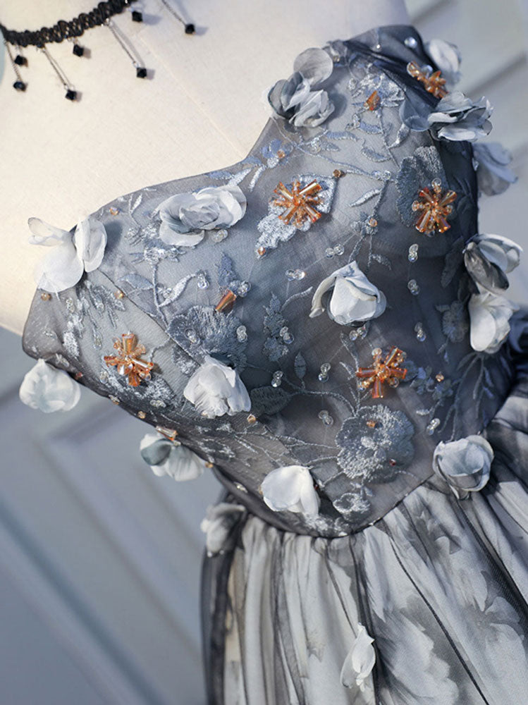 Strapless Floral Embroidered A-line Tulle Homecoming Dress