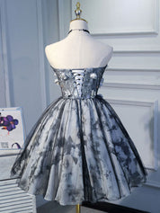 Strapless Floral Embroidered A-line Tulle Homecoming Dress