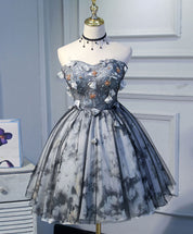 Strapless Floral Embroidered A-line Tulle Homecoming Dress