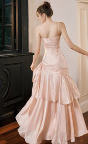A-Line Sweetheart Neck Satin Pink Long Prom Dress, Pink Long Formal Dress