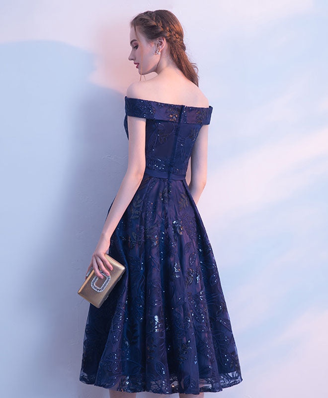 A-Line Off-the-Shoulder Knee-Length Tulle & Sequin Homecoming Dress