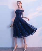 A-Line Off-the-Shoulder Knee-Length Tulle & Sequin Homecoming Dress