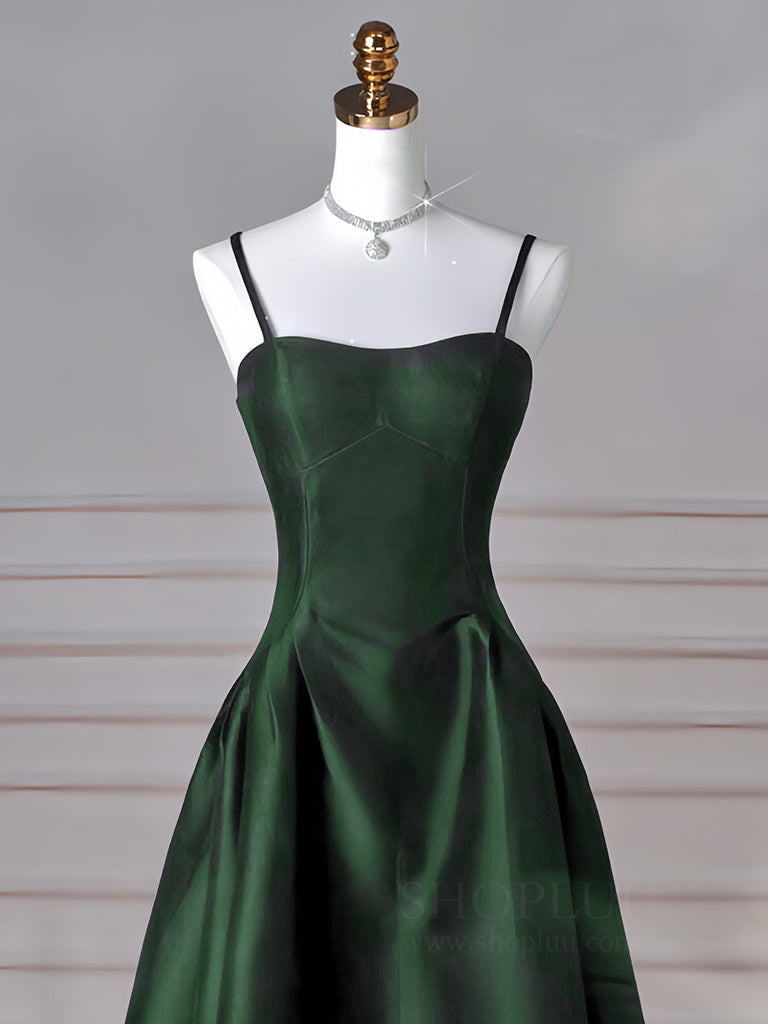 Simple A-Line Olive Green Satin Long Prom Dress, Olive Green Long Formal Dress