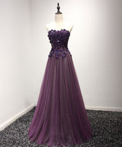 A-Line Sweetheart Floor-Length Tulle & Lace Appliqué Prom Dress with 3D Floral Bodice