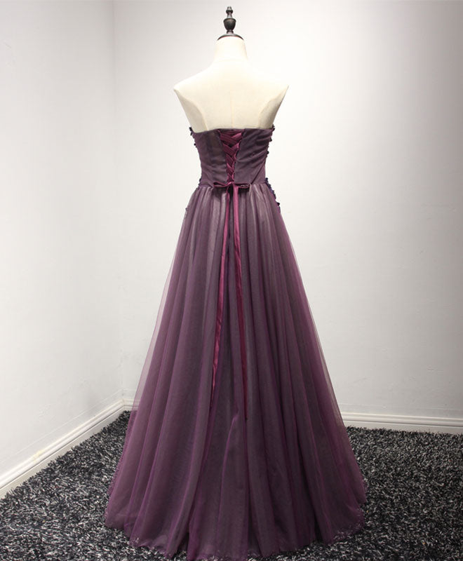 A-Line Sweetheart Floor-Length Tulle & Lace Appliqué Prom Dress with 3D Floral Bodice