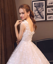 Ball Gown Illusion Scoop Neck Floor-Length Tulle & Lace Floral Appliqué Prom Dress