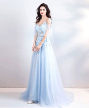 A-Line Sweetheart Floor-Length Tulle Lace Prom Dress with Cold-Shoulder Sheer Sleeves