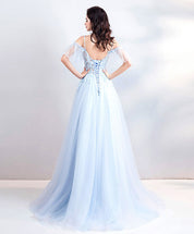 A-Line Sweetheart Floor-Length Tulle Lace Prom Dress with Cold-Shoulder Sheer Sleeves