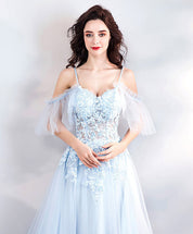 A-Line Sweetheart Floor-Length Tulle Lace Prom Dress with Cold-Shoulder Sheer Sleeves