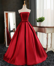 Strapless Ball Gown Satin Floor-Length Prom Dress with Bow & Lace Up Back