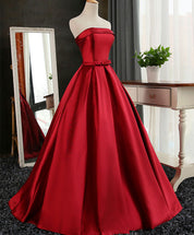 Strapless Ball Gown Satin Floor-Length Prom Dress with Bow & Lace Up Back