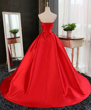 Strapless Ball Gown Satin Floor-Length Prom Dress with Bow & Lace Up Back