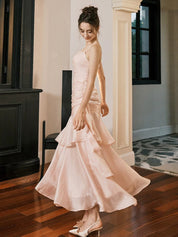 A-Line Sweetheart Neck Satin Pink Long Prom Dress, Pink Long Formal Dress