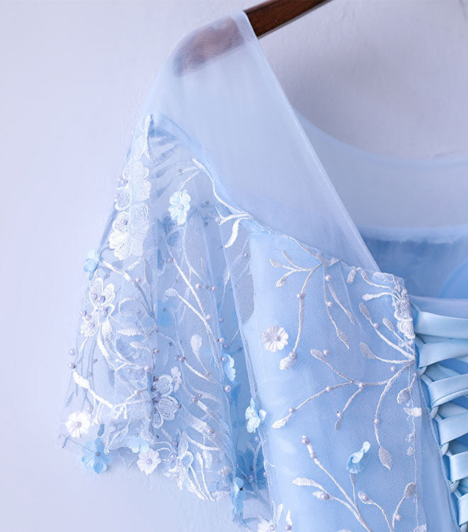 A-line Scoop Neck Floor-Length Tulle & Lace Prom Dress with Lace-Up Back