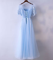 A-line Scoop Neck Floor-Length Tulle & Lace Prom Dress with Lace-Up Back