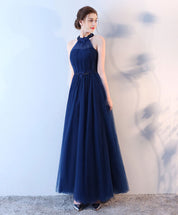 A-Line Halter Neck Floor-Length Tulle Prom Dress with Beaded Waist Detail